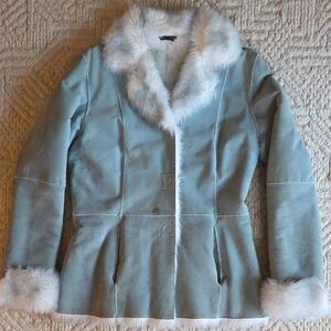 Wilsons Leather Light Blue Jacket with White Fur Lining Small